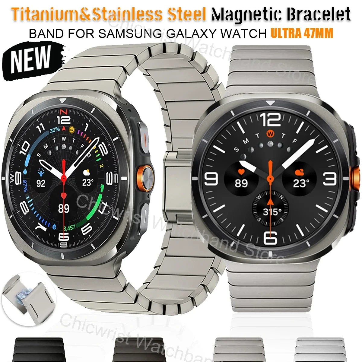 Luxury Stainless Steel and Titanium Magnetic Loop Wristband