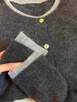Fake two 100% pure cashmere sweater cardigan dark grey high-grade wool knit coat top - Image 3