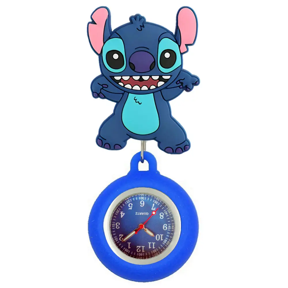 Pocket Watch MINISO Cartoon Stitch Lovely Colourful Kids Students Nurse Doctor FOB Pocket Watches Badge Reel Clip Hang Medical Clock