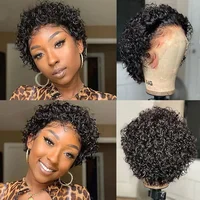 Perruque coupe lutin Transparent dentelle avant perruque de cheveux humains court crépus bouclés Bob perruques brésilien vague d'eau perruques de cheveux humains pour les femmes 4