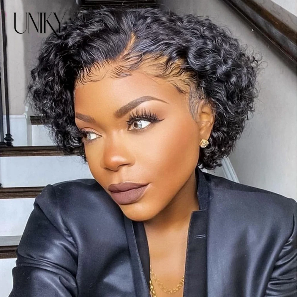 Short Curly Lace Pixie Cut Human Hair Wig With Baby Hair Side Part 13*1  Lace Frontal Wig For Women 150% Density Bob Wigs - Part Lace Wigs -  AliExpress
