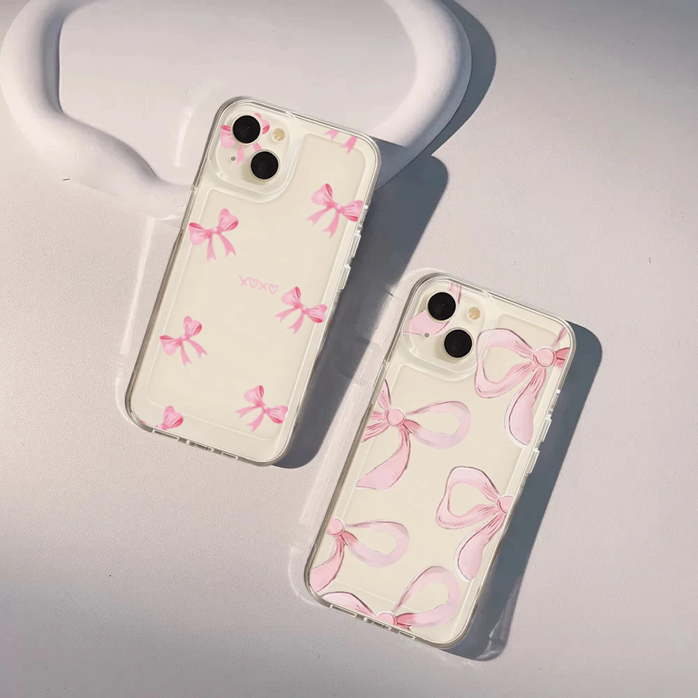 Chic Pink Bow Shockproof Transparent Phone Case Cover