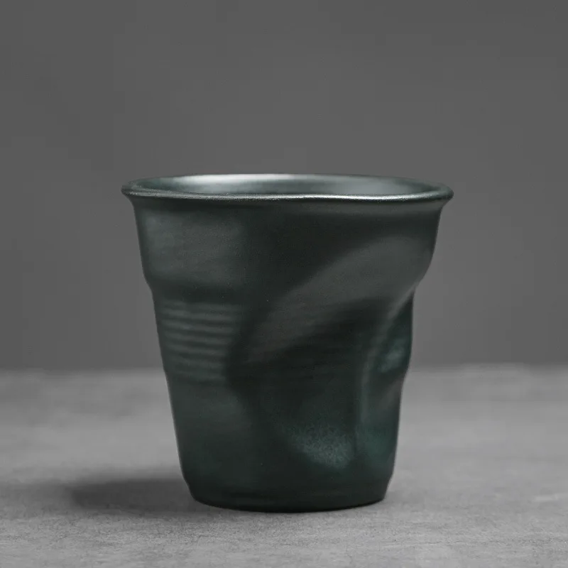 Artistic Textured Ceramic Coffee Mug in Retro Folded Design