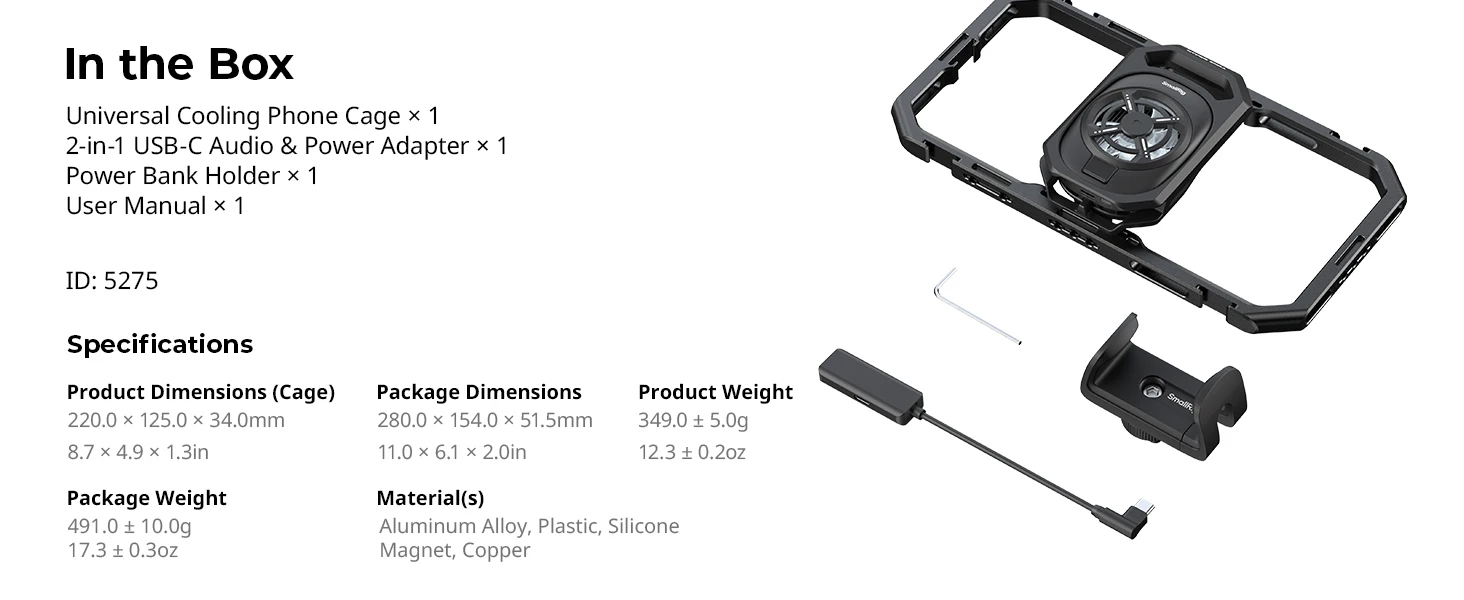 Universal Cooling Mobile Phone Cage for iPhone 17 16/Android Smartphones w 2-in-