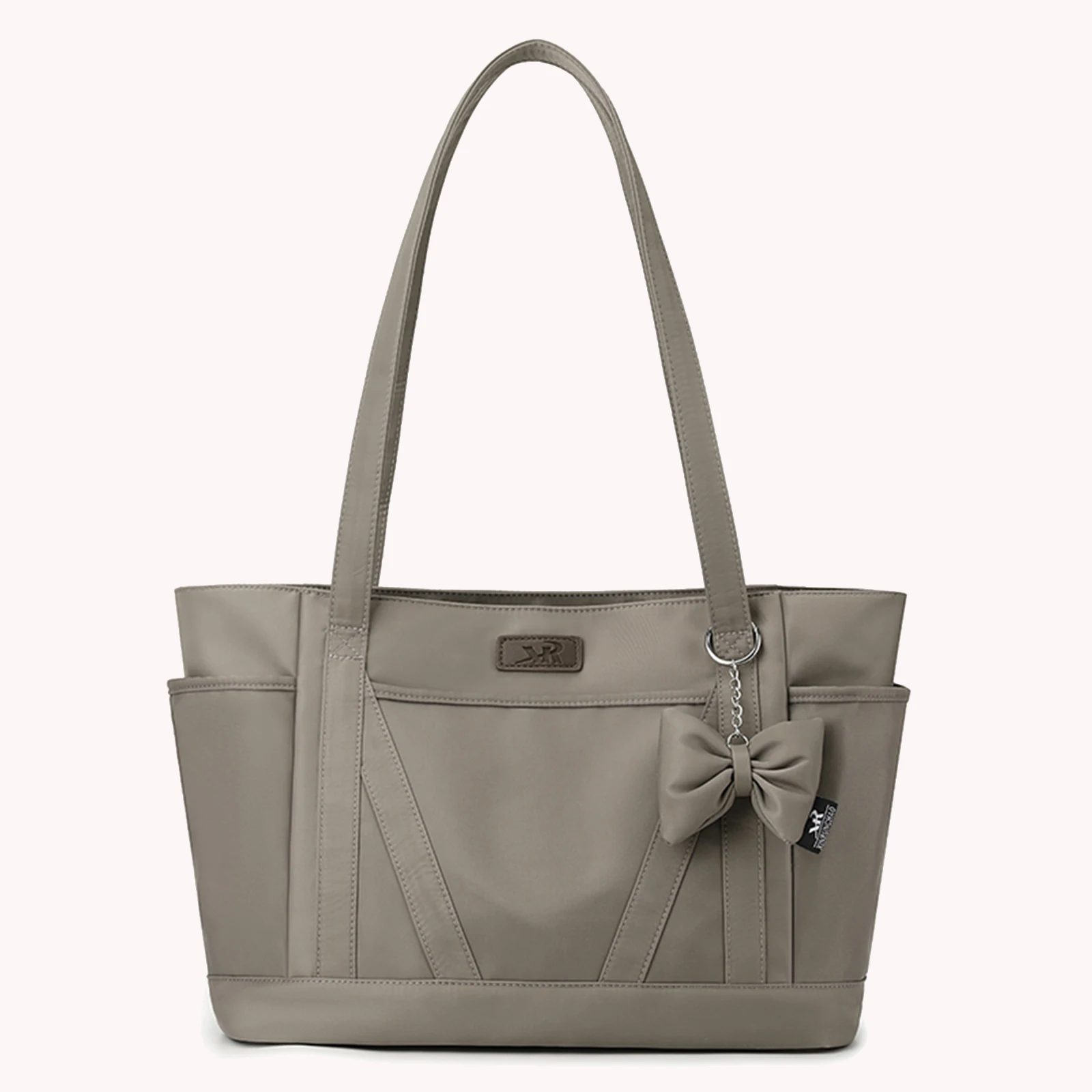 Nylon Bow Shoulder Bag Large Laptop Bag Solid Color Shopping Handbag for Business Office Work Travel