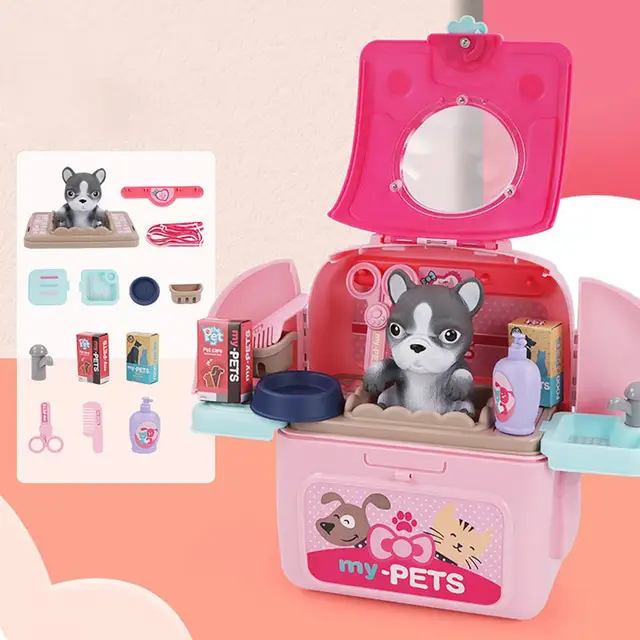 Plastic Exquisite Practical Pet Backpack Pet Care Set Simulation Animal Pretend Play Kid Children Birthday Gifts 6