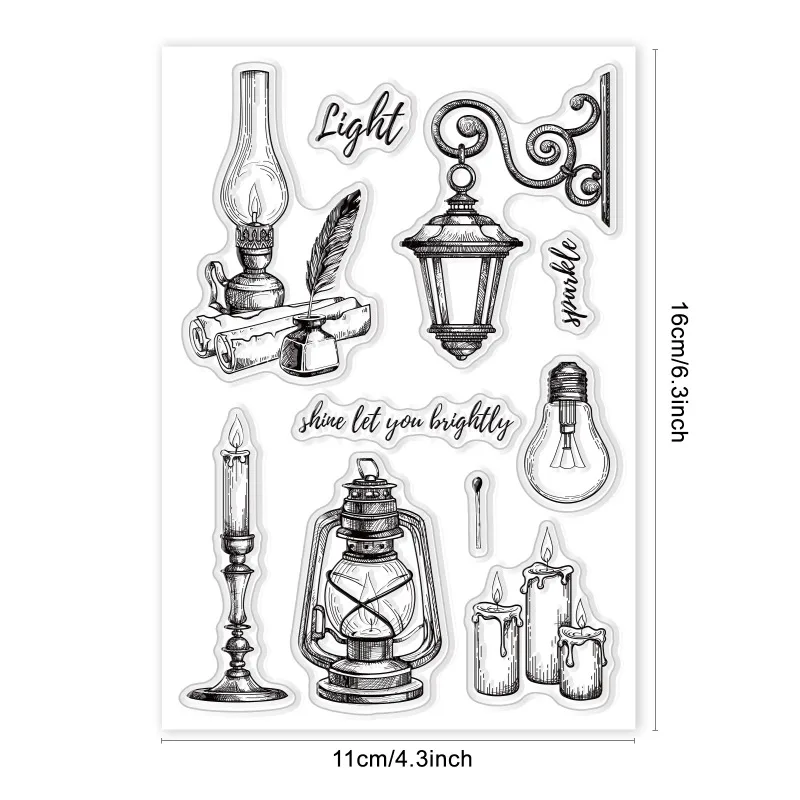 Clear Rubber Stamps Vintage Lights Silicone Clear Stamp Candles Street Lamp Transparent Silicone Stamp Light Bulbs for Scrapbook