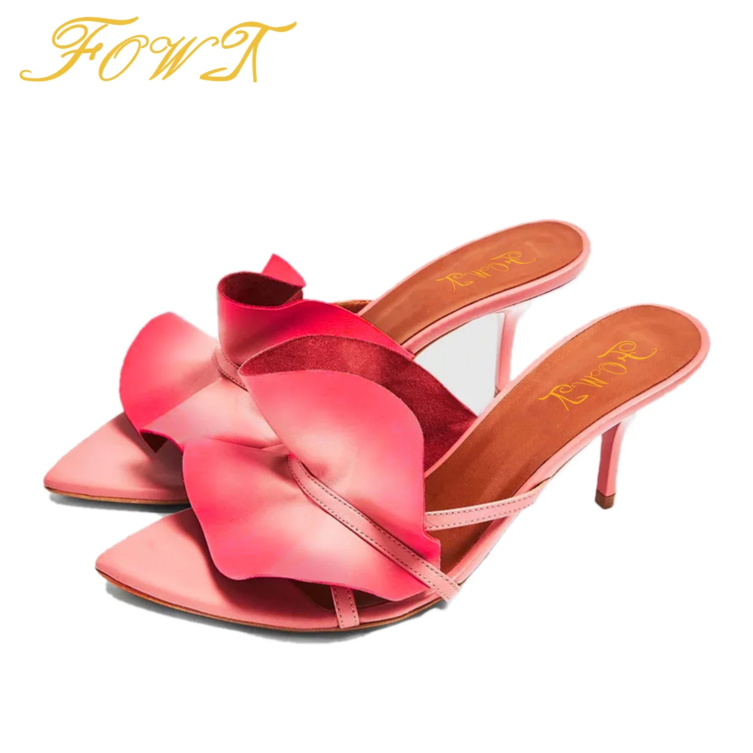 

Ruffles Gradient Women's Slippers Slides High Thin Heels Outside Summer Sexy Dress Sandals Ladies Mature Large Size 14 15 FOWT