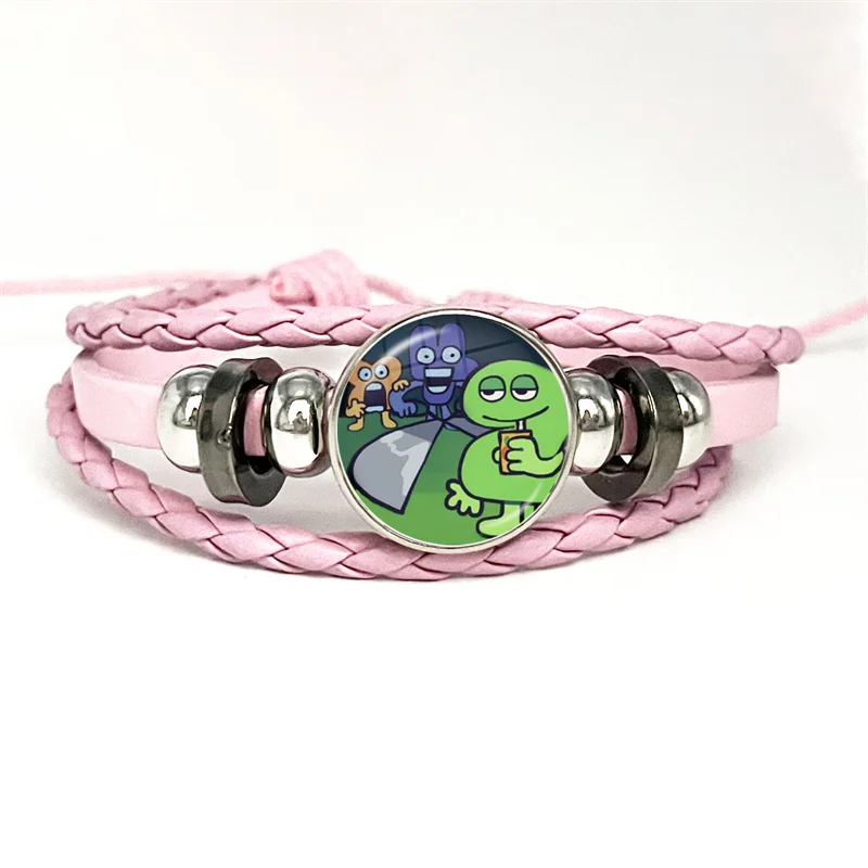 Style Funny Bfb X And Four,Pink Leather Bracelet Glass Cabochon Button Multilayer Bangles Wristband Gift 5