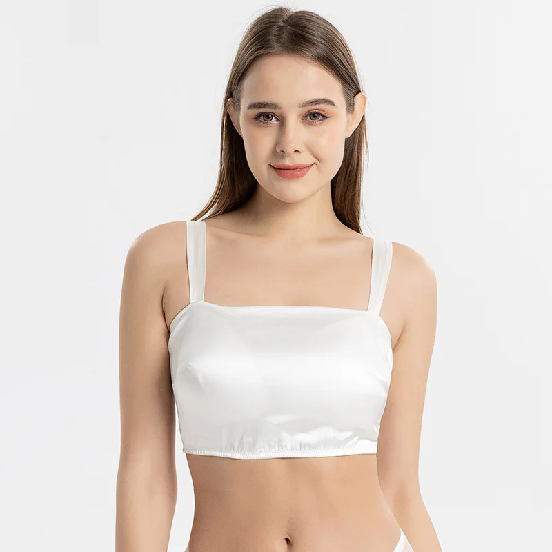Summer Silk Latex Pad Tube Top Beautiful Back Bra Thin Mulberry Silk Satin Seamless Underwear Women HD24020 women tube tops