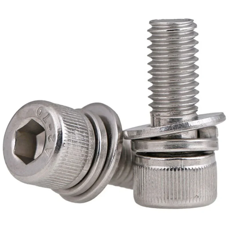 M5 x 0.8(5mm) 304 스테인레스 스틸 스테인레스 SEM 소켓 헤드 캡 나사 + 플랫/스프링 와셔 x