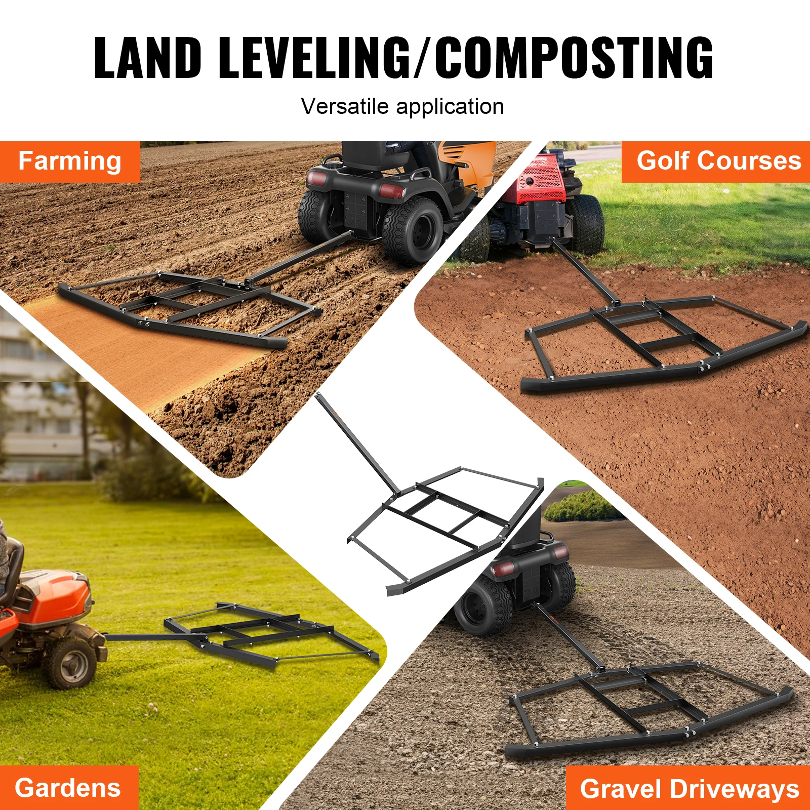 VEVOR Driveway Drag 76.57" Width Tow Behind Drag Harrow Q235 Steel Driveway Grader with Adjustable Bars Support up to 50 lbs