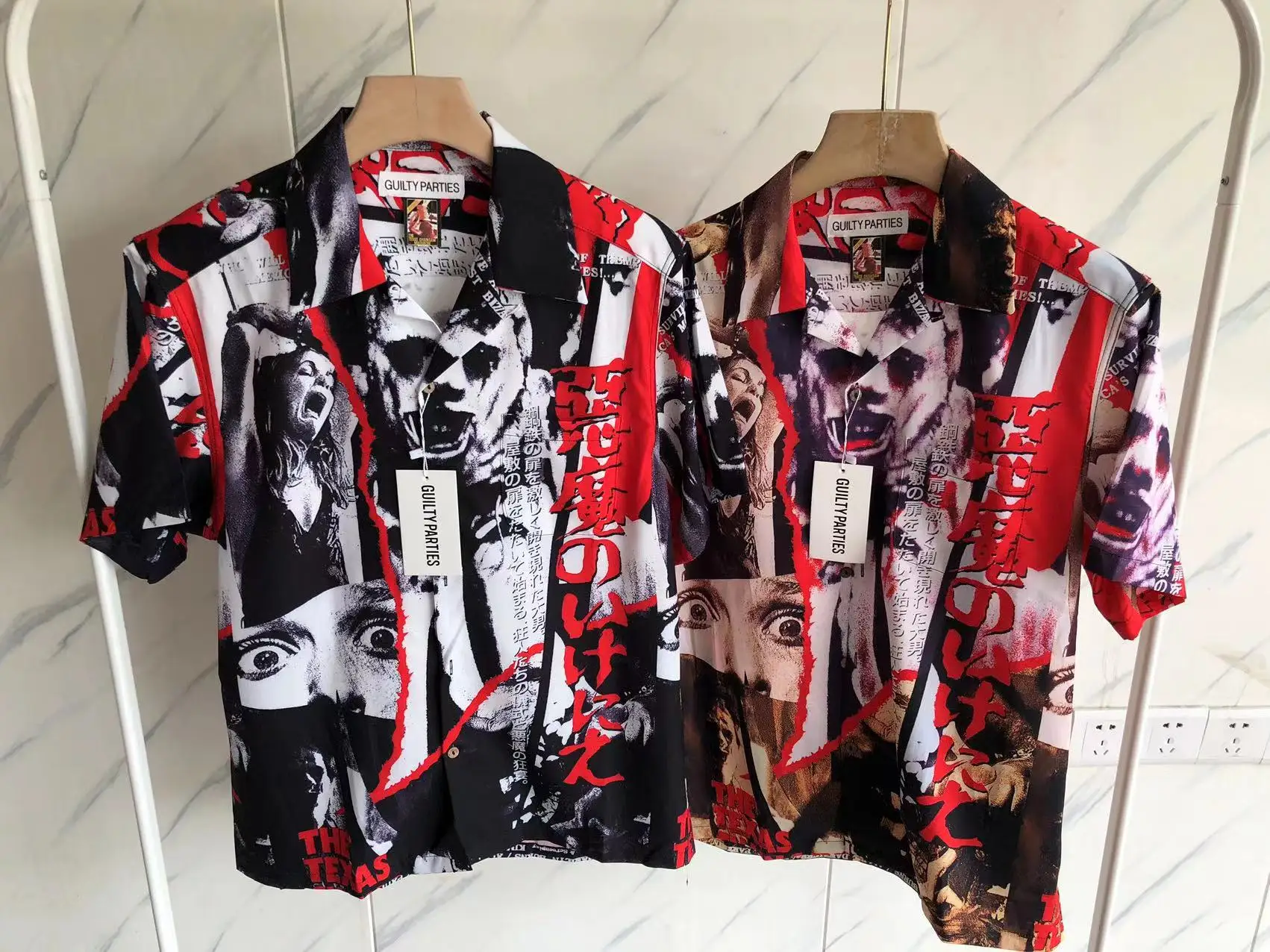 

New 1:1 Red Printing Wacko Maria Shirts Men Women Oversized Hawaii Beach Loose Shirt Inside Tags