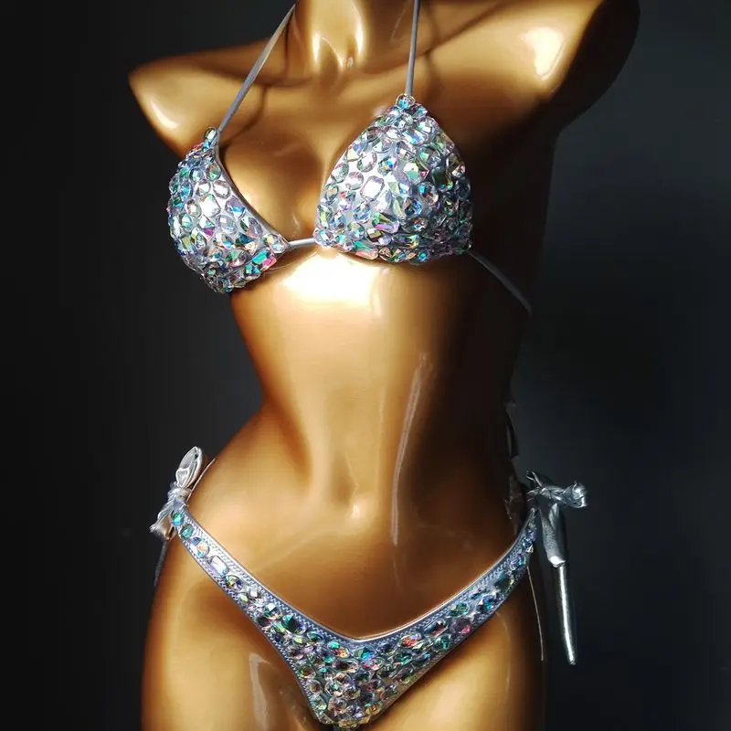 Luxury Diamond Biquinis 2024 Sexy bikini di cristallo costumi da bagno femminili strass Push Up costume da bagno donna Night Club Wear