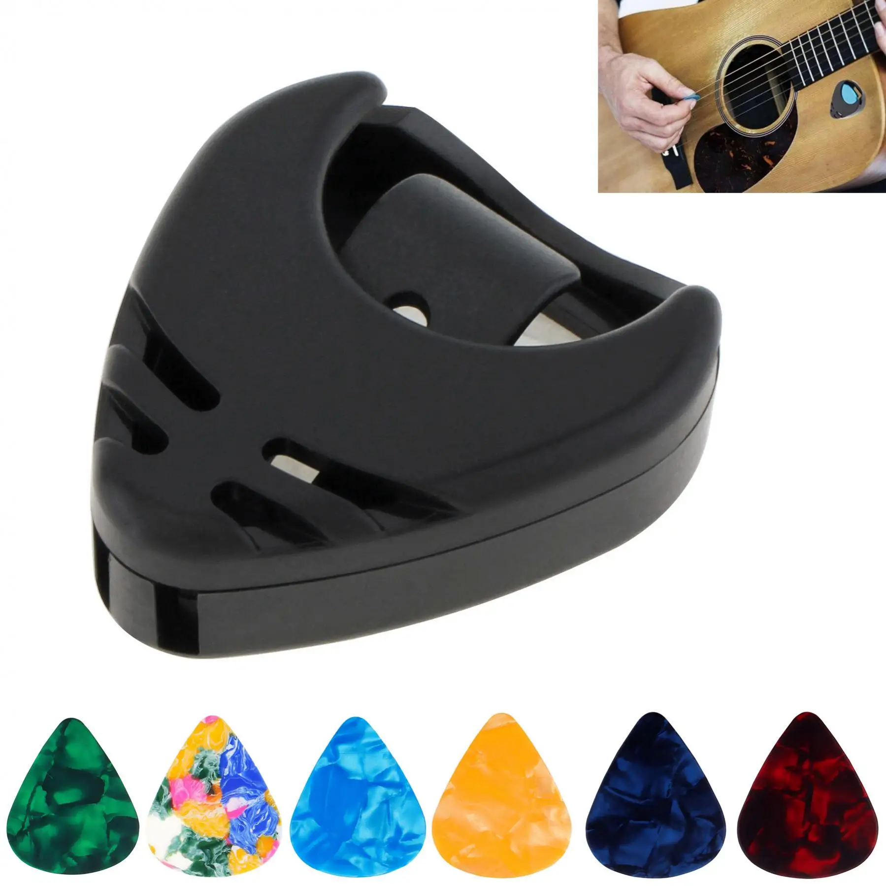 Guitar Picks Black Plastic Stick on Guitar Pick Holder 6 Picks Acoustic Guitar / Bass / Ukulele Adhesive Back Picks Set