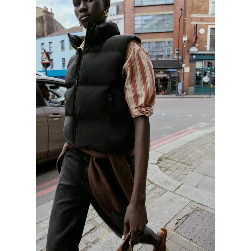 New Autumn Women's Zipper Stand Collar Svel Pred Cotton Vest 30232 Faionable Commute Sle Regular Length Polyes...