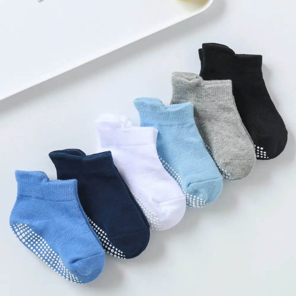 6 Pairs/Lot Cotton Baby Anti-slip Boat Socks For Boys Girls Low Cut Floor Kids Toddler Sock With Rubber Grips For 0-1Years non slip floor socks baby socks children socks ankle socks