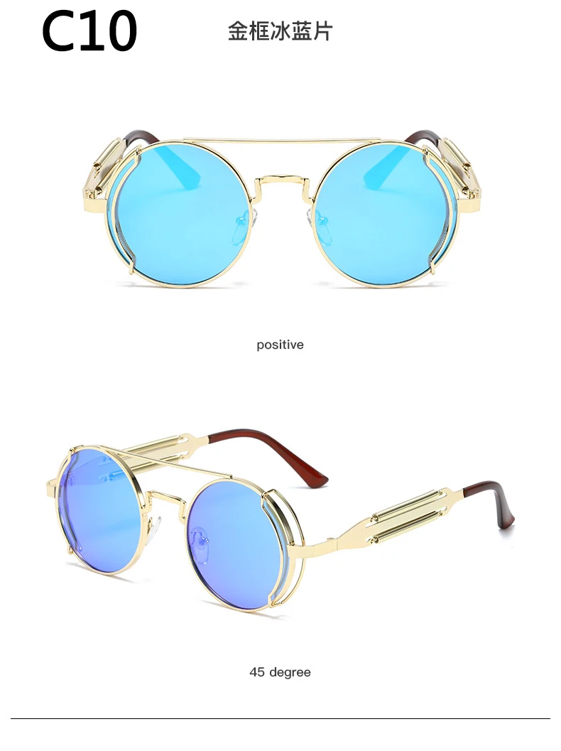 Metall Steampunk Sonnenbrille Frauen Männer Mode Runde Brille Marke Designer Vintage Sonnenbrille Hohe Qualität Oculos de sol – Detail 18