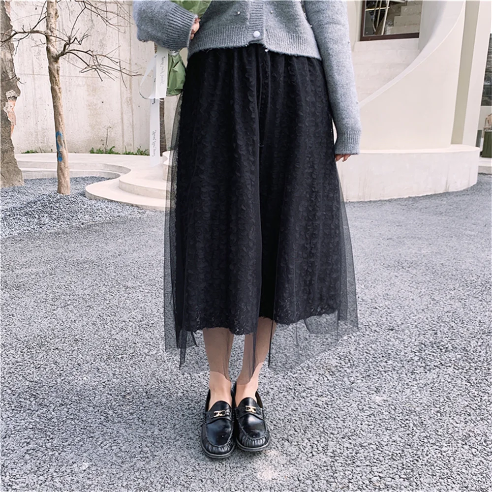 nike tennis skirt HziriP Black Roses Girls Stylish Women Long Skirts A-line Office Lady Chic Elegant Mujer All Match Summer OL Sweet Loose Prom brown skirt Skirts