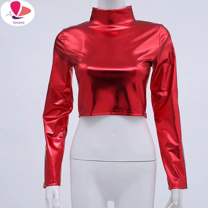 

APIPEE Pu Women Long Sleeve Shoulder Pad Zipper Faux Leather Jacket Short Coats Streetwear Gothic 2024 Autumn Winter Cool
