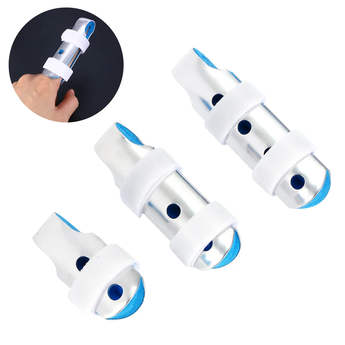 

3-Size Pack Finger Splints for Finger Knuckle Immobilization with Interior Loop Straps and Protective Ventilation Holes