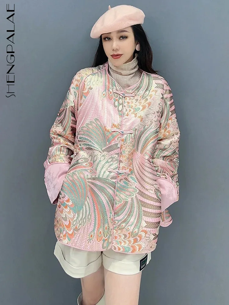 

SHENGPALAE Autumn 2023 New Chinese Style Coat For Women Temperament Vintage Printed Frog Full Sleeve Jacket Female Outwear R7765