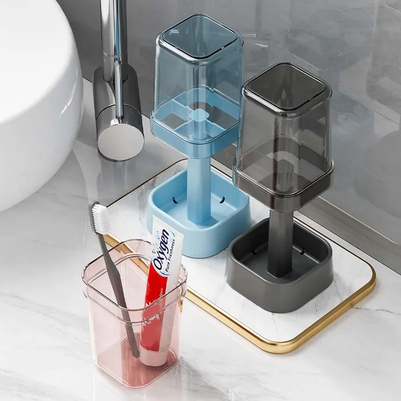 Minimalist Toothbrush Holder Set Compact Storage Organizer with Gargle Cup, Bathroom Tumbler, and Rack Space-Saving Bathroom 3