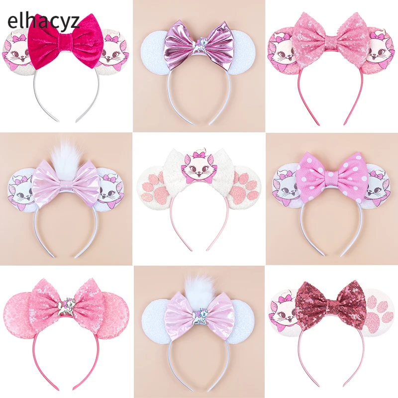 

10Pcs/Lot Wholesale 5" Pink Metallic Bow Mouse Ears Hairband Girls Sequin Cat Headband Kids Hair Accessories DIY Party Boutique