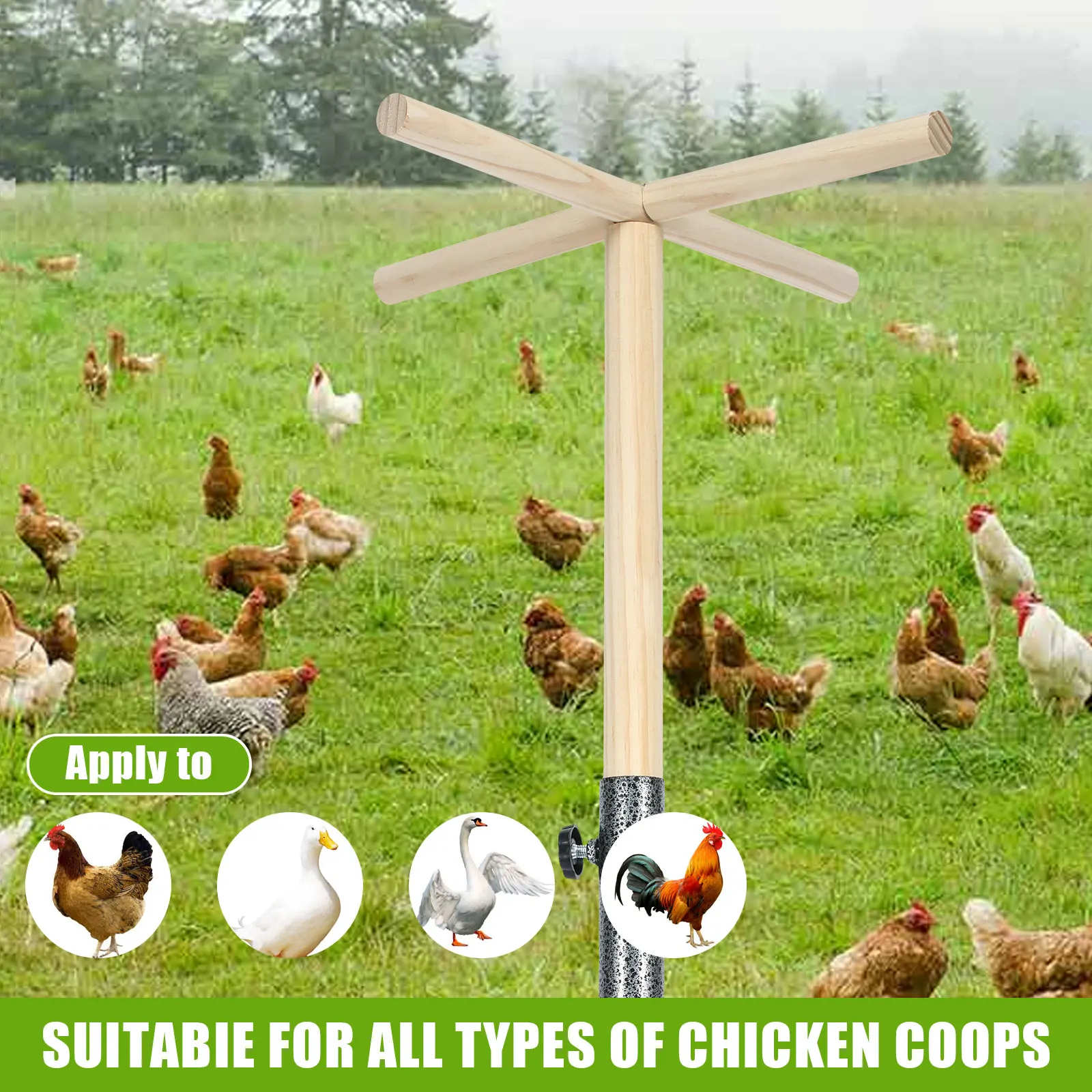 Wood Chicken Perch Outdoor Chicken Enrichment Toys with Metal Ground Plug Multifunctional Outdoor Bird Poultry Training Platform