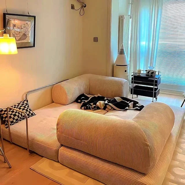 Divano a compressione sottovuoto italiano semplice retrò di fascia alta in velluto a coste soggiorno divano letto pieghevole lavabile personalizzabile 4