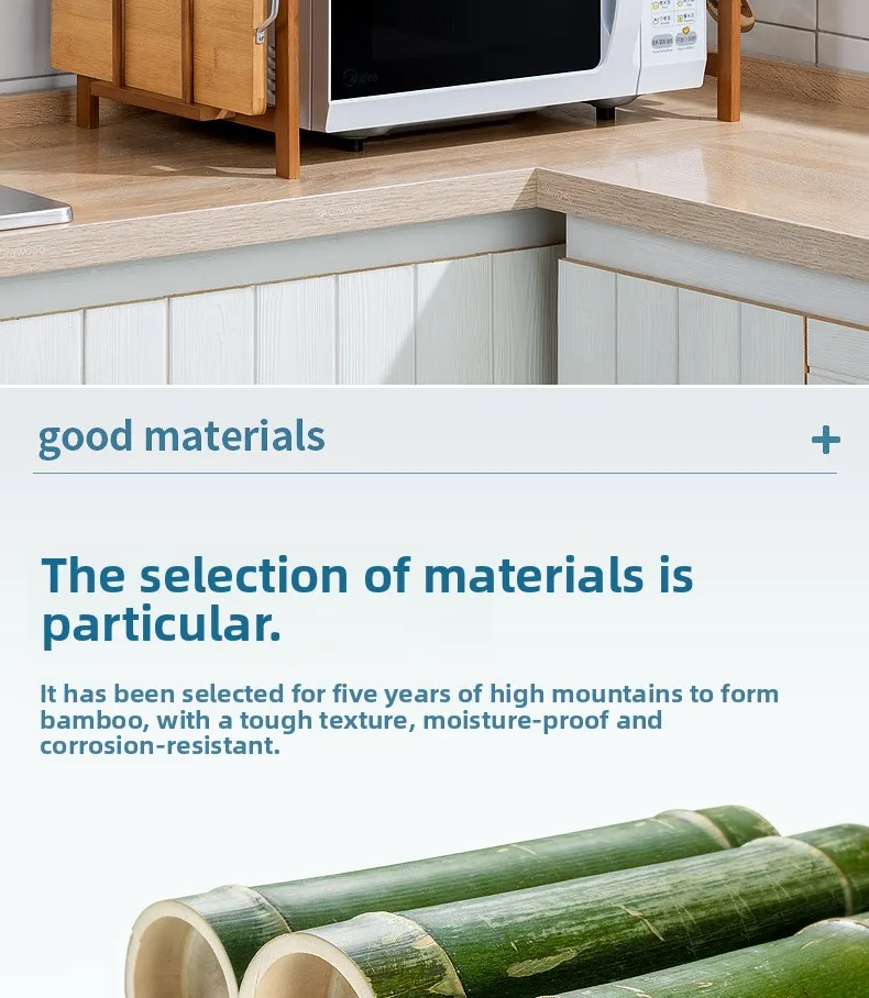 Bamboo Double-Layer Countertop Microwave and Oven Storage Shelf Rack — detail 11