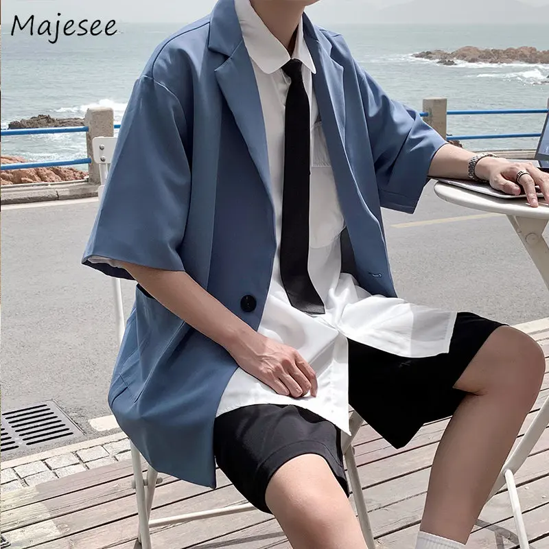 

Casual Blazers Men Summer Gentle Ulzzang Teens College Preppy Stylish Unisex Outwear Handsome All-match Japanese Baggy Harajuku