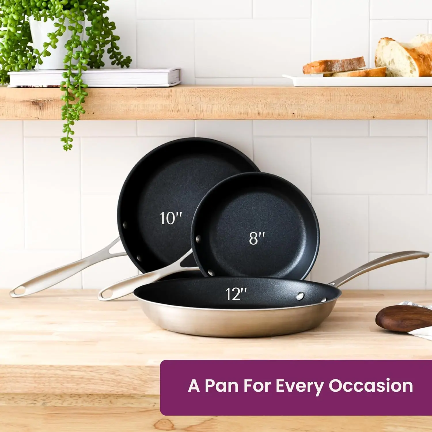 Frying Pan Set, Includes 8 inch, 10 inch, 12 inch, Stainless Steel 4