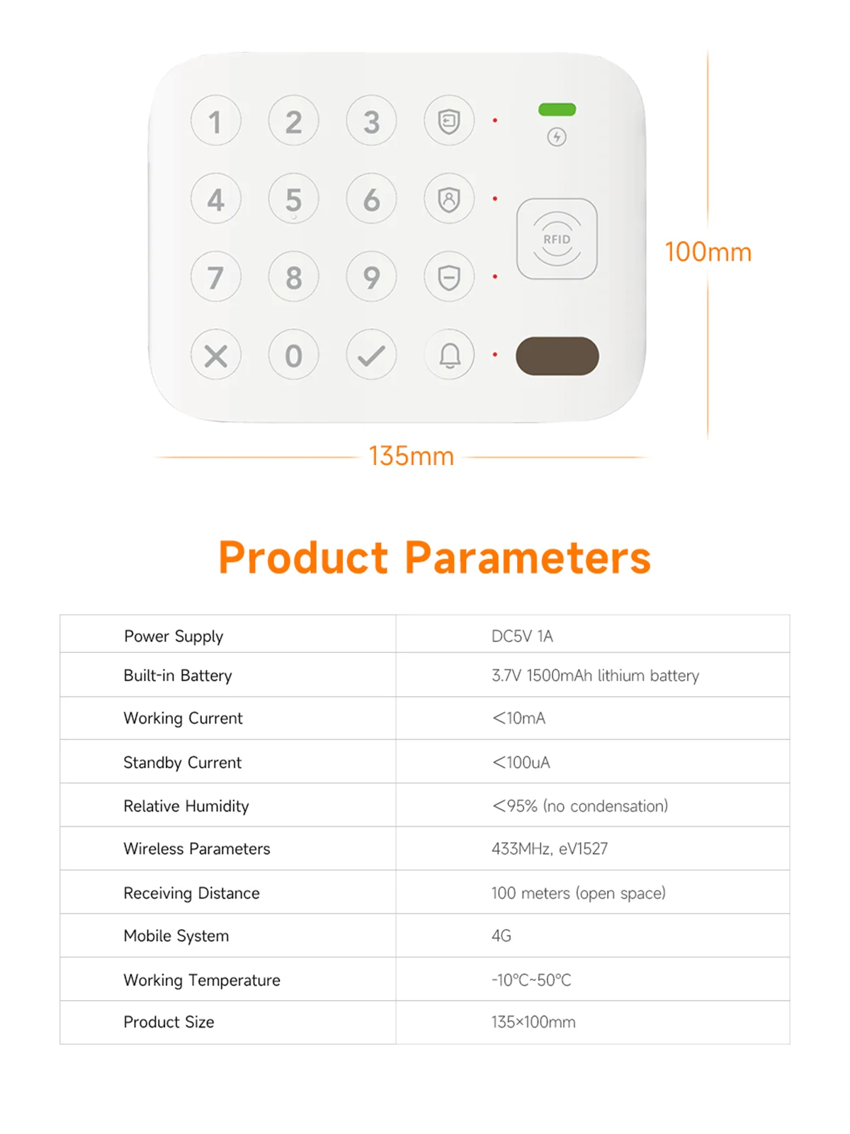 CPVAN Wireless Keyboard For Home Security Alarm System 433Mhz Tuya Smart System