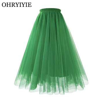 Gonna in tulle lungo fino al pavimento verde autunno inverno Gonna lunga casual da donna Gonna a pieghe a vita alta Gonna da festa in rete femminile Bianca 1