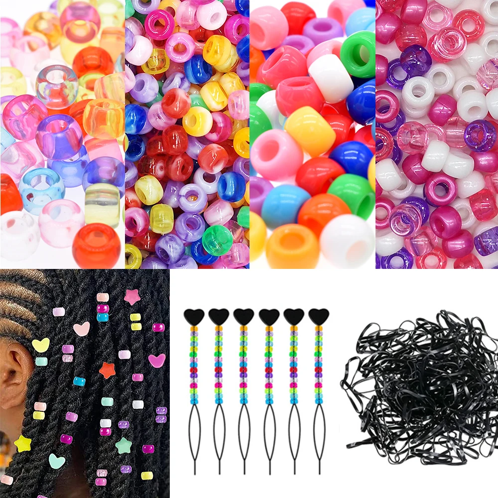 1003Pcs/Bag Hair Beads Beading Kits for Kids Hair Acrylic Rainbow Beads  Elastic Rubber Bands for Braid for Hair Accessories - AliExpress