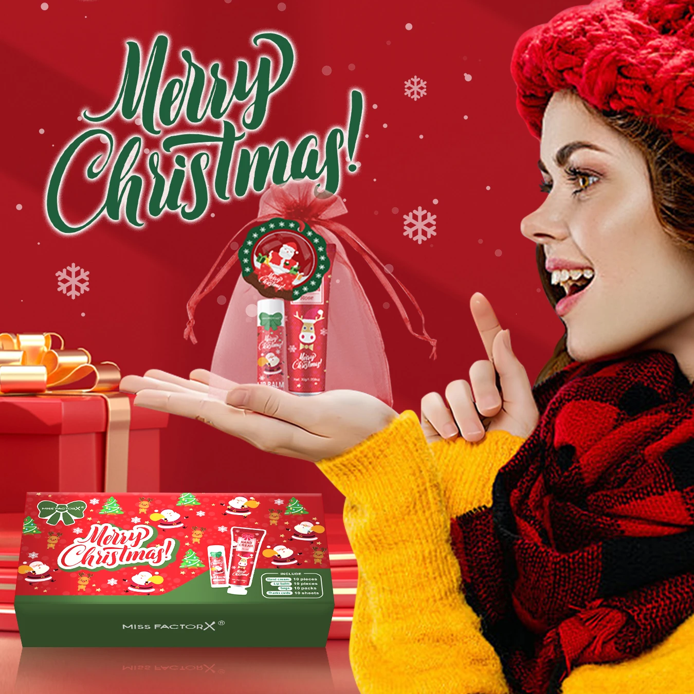 Christmas kit-10 sets/box hand cream kit, lip balm set, with Santa Card and red gift bag, party gift distribution 3