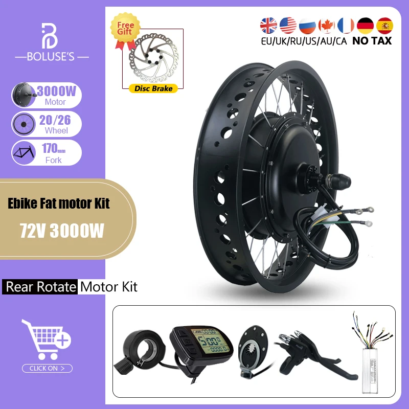 _ Комплект 72V3000W задний вращающийся Мотор Ступицы Колеса Fat 4.0 Снежный велосипед 20