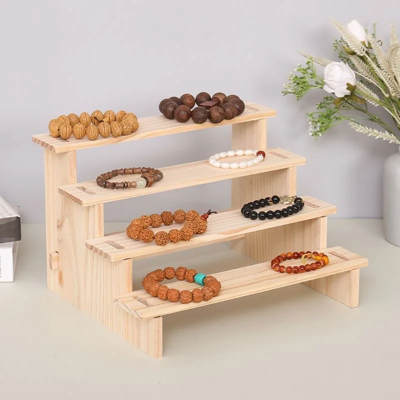 Espositore in legno, organizer a 4 ripiani, per profumi e