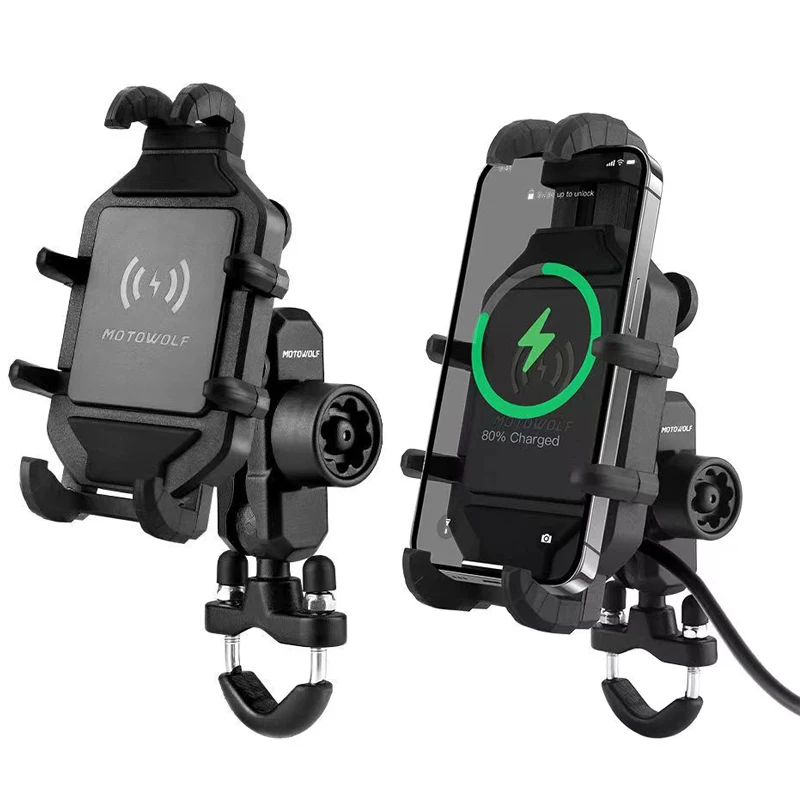 Universal Motorcycle and Bicycle Phone Holder with Fast Charging Wireless Charger