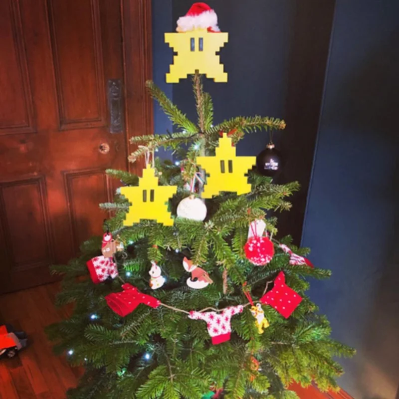

Super Mario Bros. Accessories Christmas Star Tree Topper Power Light Up Christmas LED Ornament DIY Pixel Deck Decoration Gift