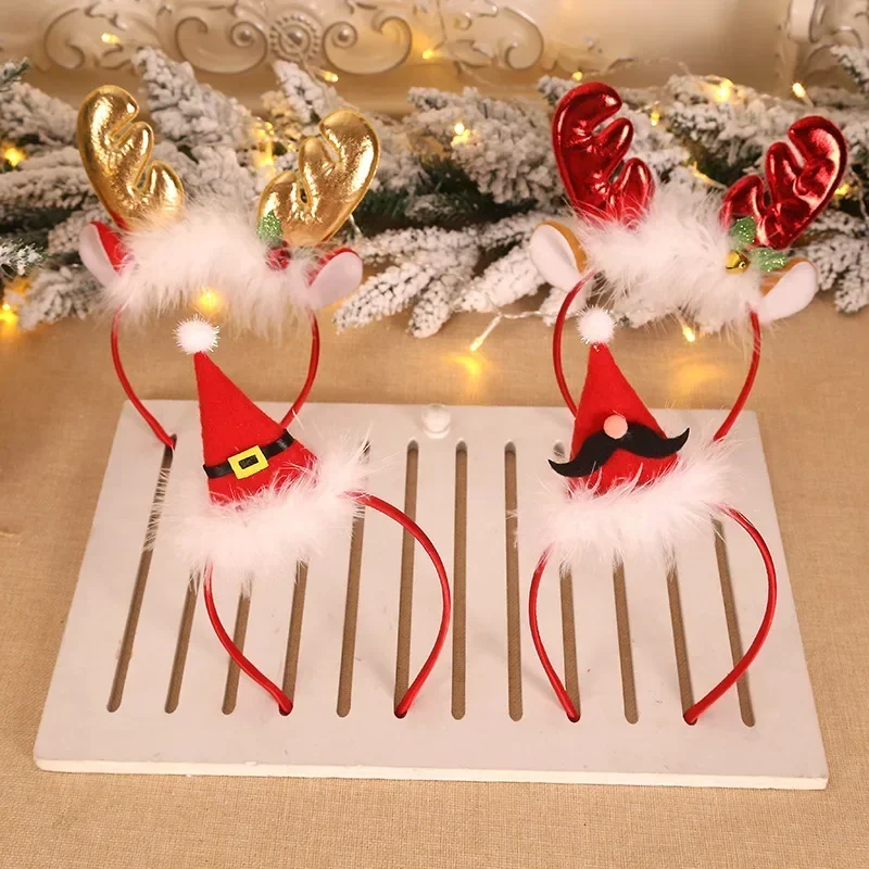 Christmas Headband Elk Horn Bell Sequin Christmas Hair Clips Happy New Year Photo Props Xmas Decor Hair Accessories Gifts