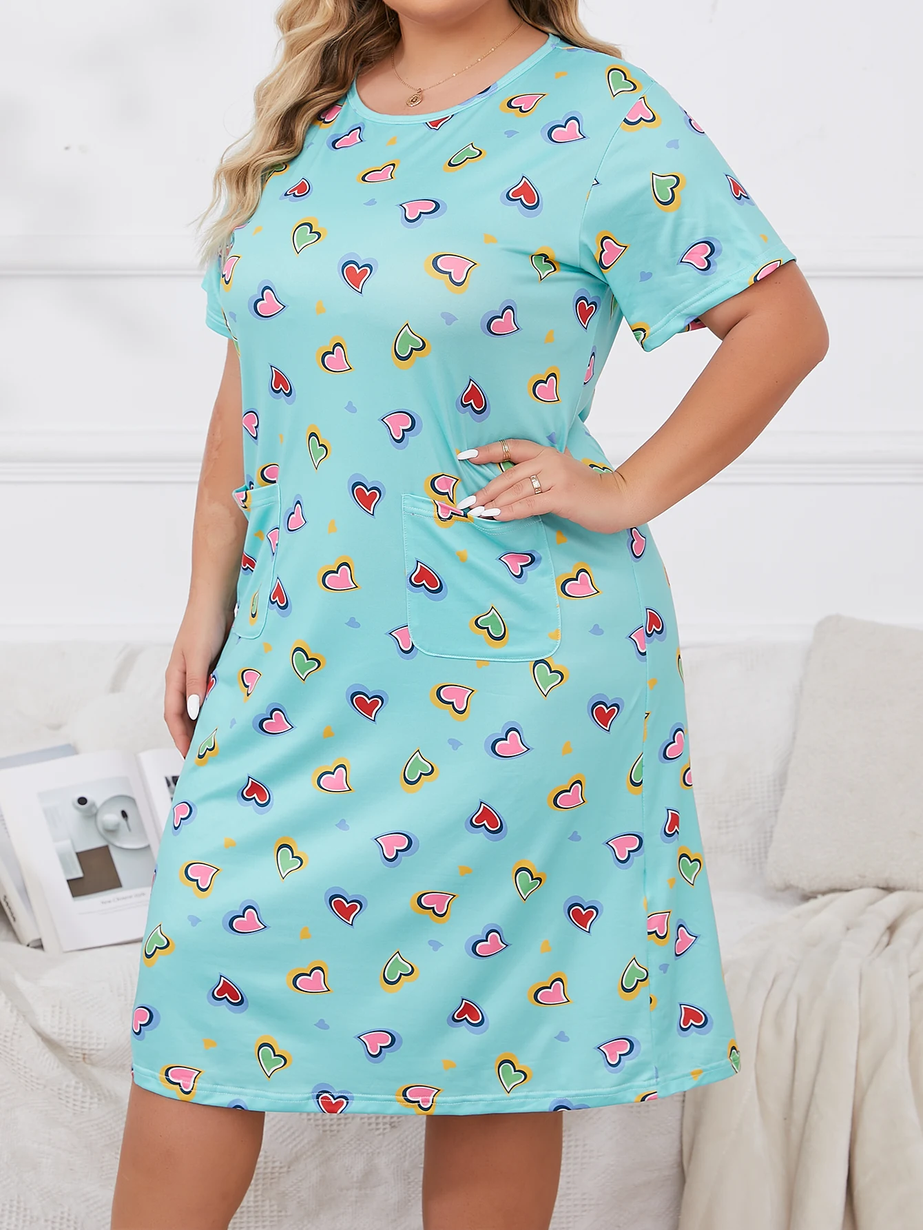 Summer Refreshing Love Printed Short sleeved Nightwear Large Size Women's Pajamas Home Furnishings women pajamas