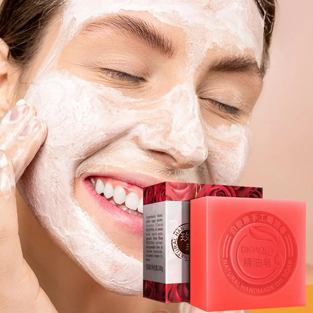 Rose Soap Bamboo Charcoal Aloe Honey Soap Essence Oil Control Skin Deep Cleaning Facial Body Bar Moisturizing
