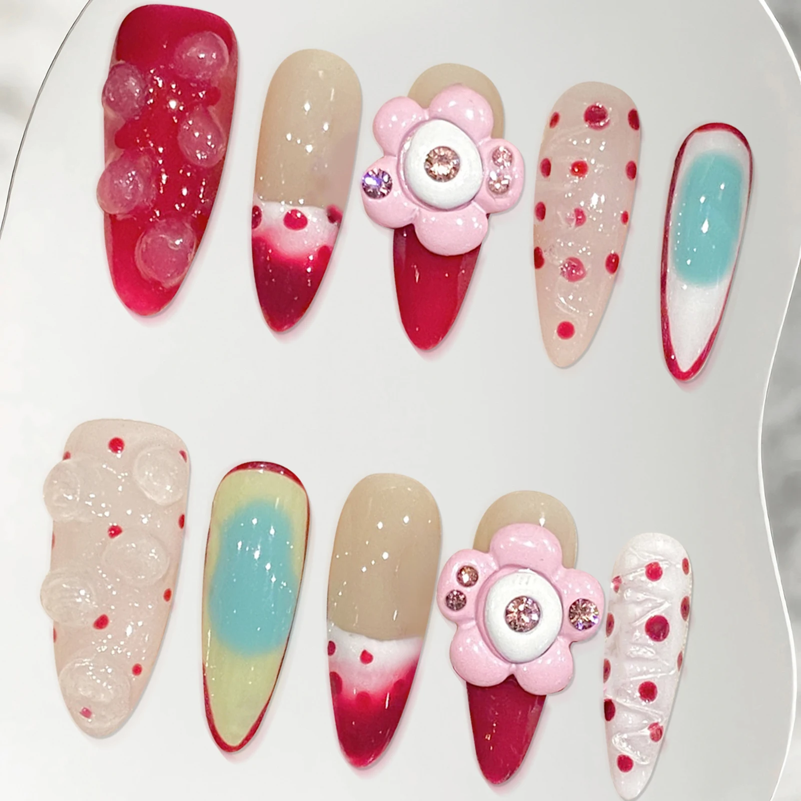Handmade Long Pointed Almond Press On Nails 4