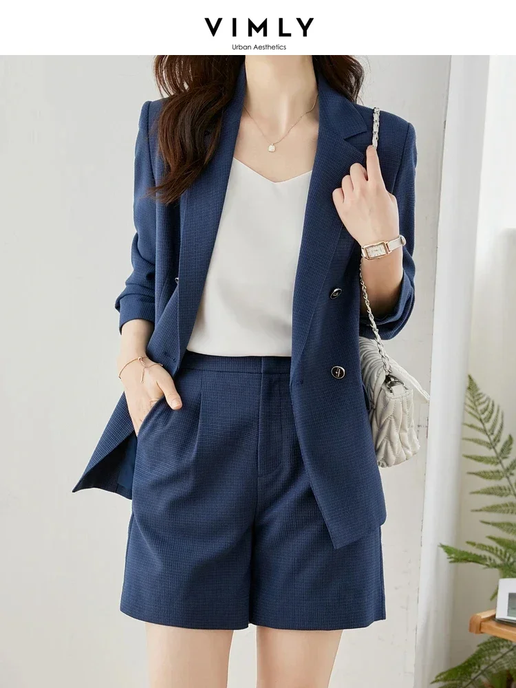 Vimly 2024 Spring Women's Suit Office Lady Long Sleeve Blazer Jackets Loose Straight Short Pants Professional Matching Set V8129