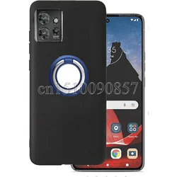 Black Matte Soft TPU Shockproof Ring Holder Case - Universal Fit for Moto ThinkPhone (Black Blue Ring)