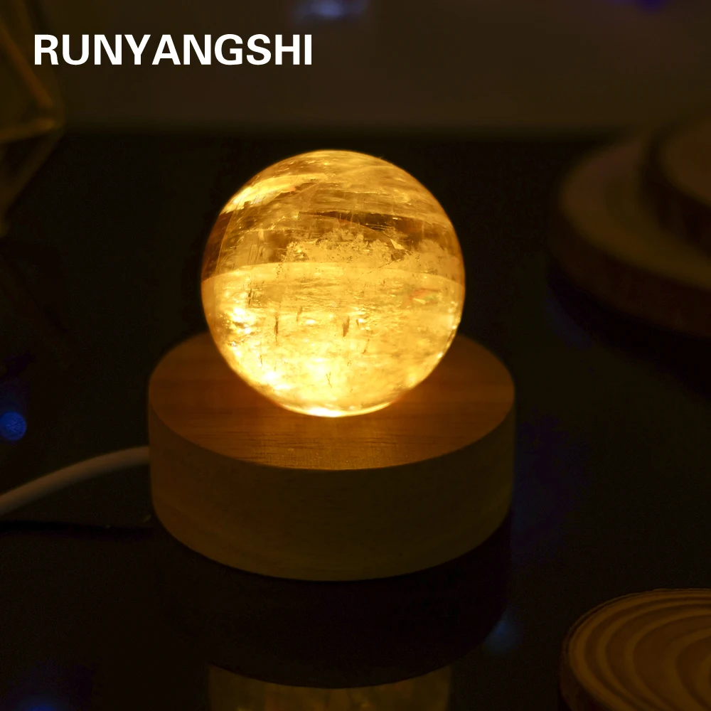 Natural Yellow Calcite Crystal Ball Lamp Led Light Atmosphere Lamp Best Creative Decoration New Strange Gift Nightlight
