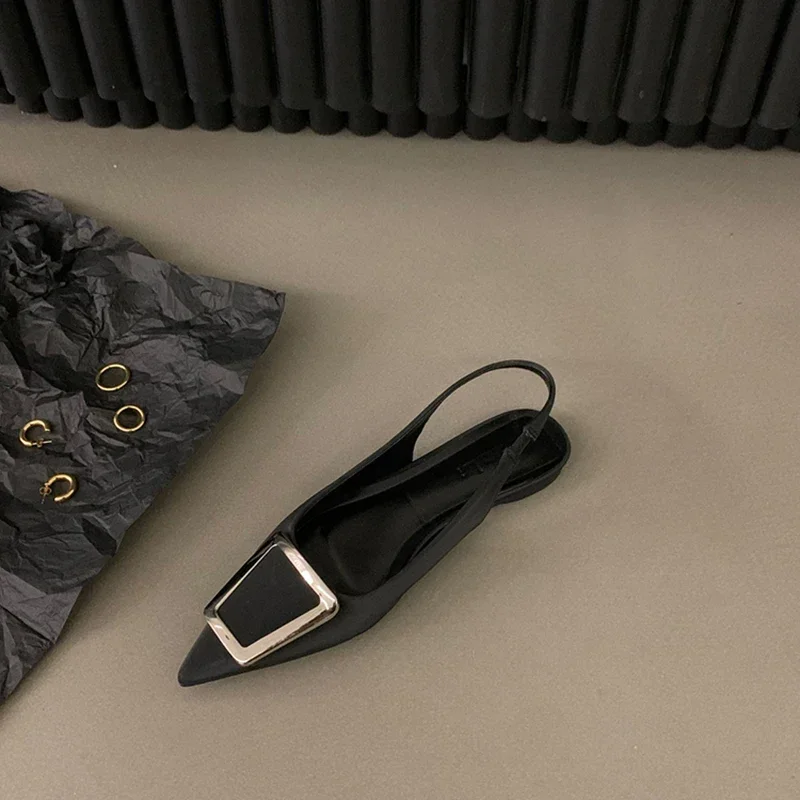 2024 Summer Design Women Sandals Shoes Fashion Rhinestone Slip On Flats Heels Ladies Pointed Toe Elegant Slingback Sandals