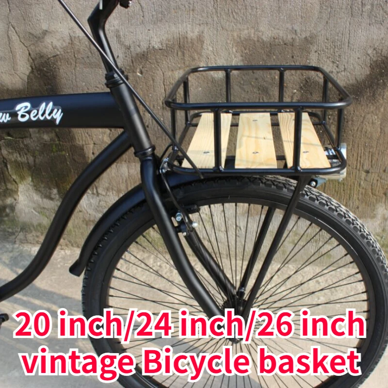 262420RetroBicycleBasketwithWoodenMetalFrontBasketFront
